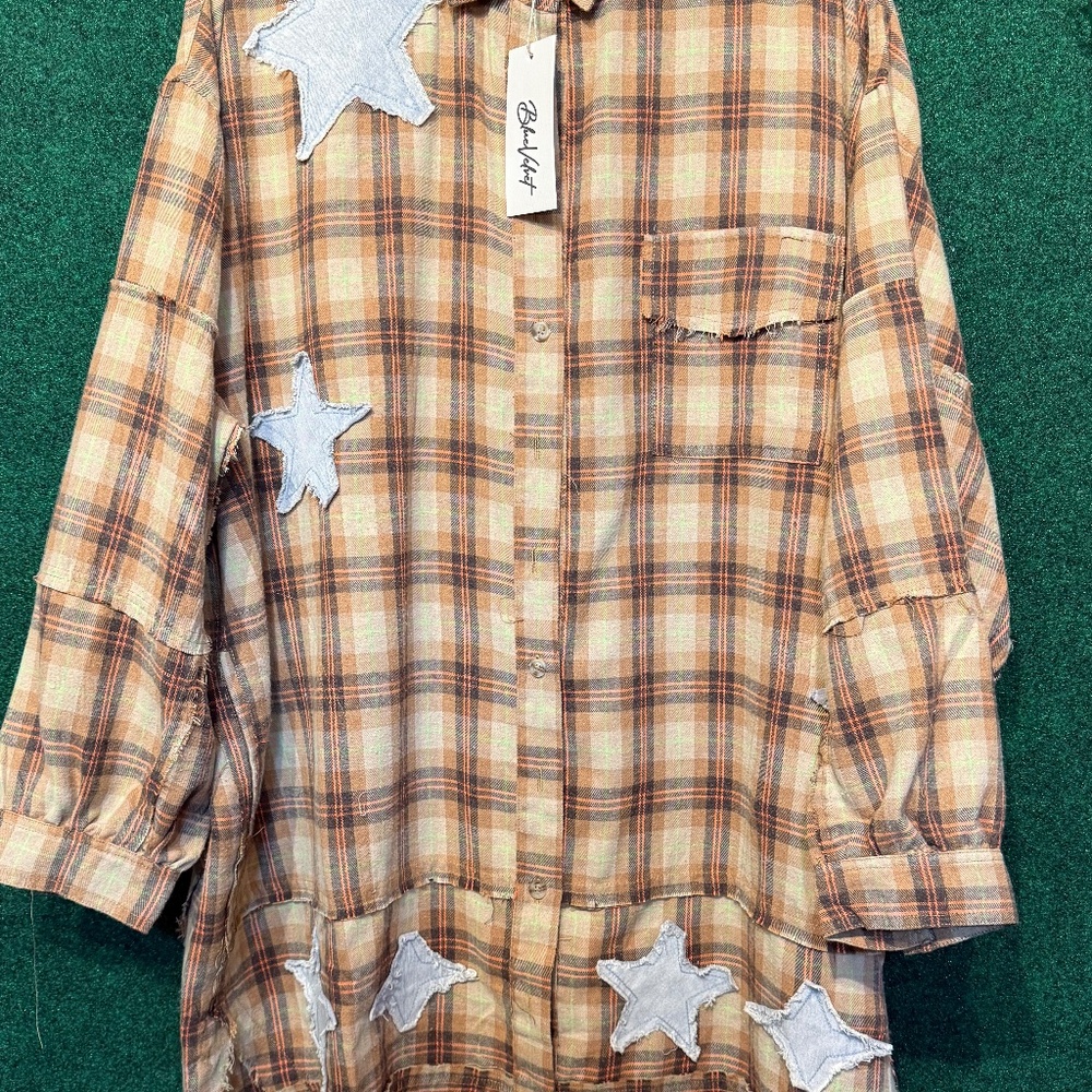 492 NWOT BlueVelvet Flannel Duster w/Stars - Picture 2 of 4